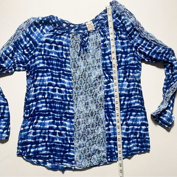 Faded Glory Women Blue Pullover Boho Rayon Blouse Loose Fitting Tie Neck Size L - Picture 7 of 7